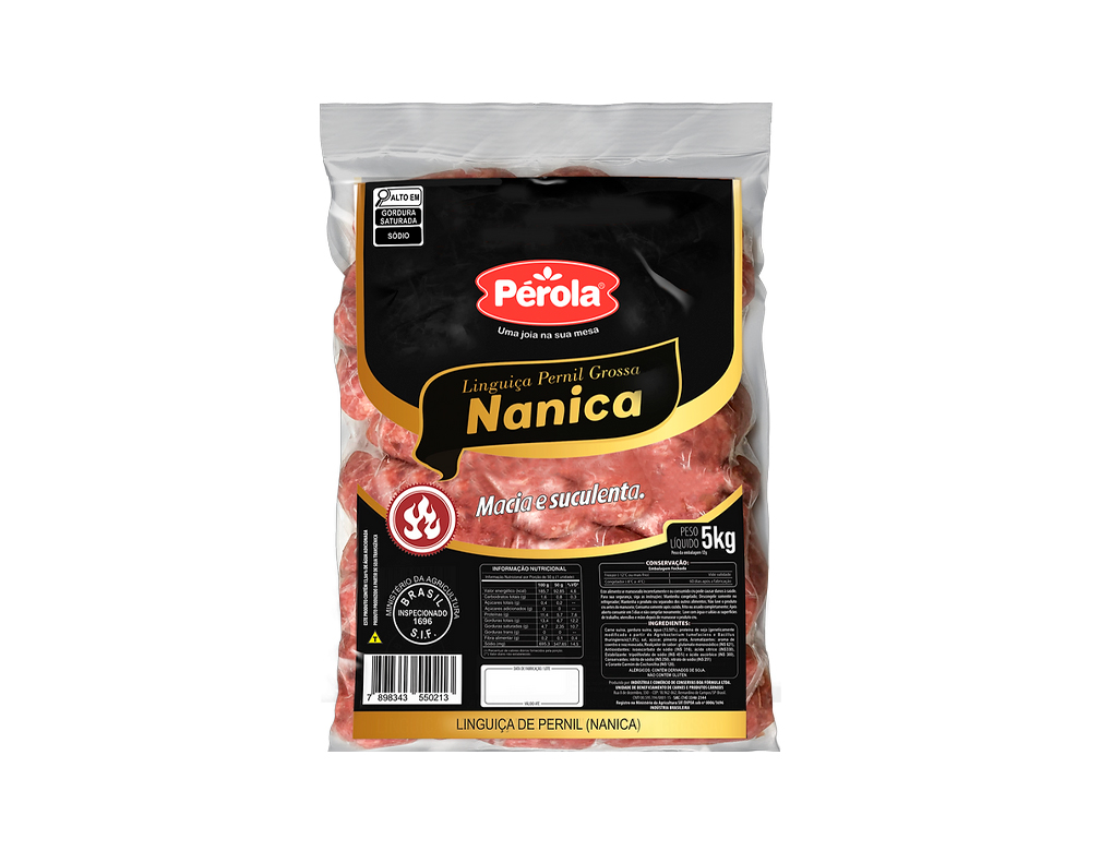 LINGUIÇA SUÍNA CONGELADA NANICA PÉROLA 5 KG (CX 2 PCT)